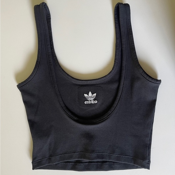 Adidas Crop Tank Ribbed Open Back Scoop Neck Black X-Small - Picture 6 of 8